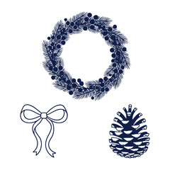 Christmas Wreath Ribbon Bow Pinecone Stencil Silhouette Art