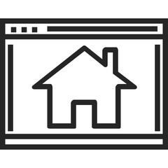 Outline of a simplified house symbol displayed on a computer screen interface with a transparent background in a minimalist outline style