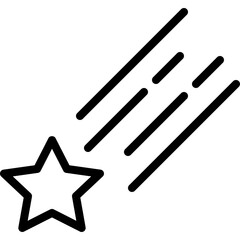 Outline of a star with motion lines indicating a meteor shower in a black and white illustration on a transparent background