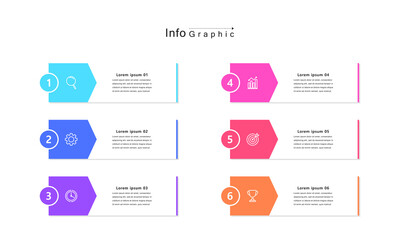 Infographic Illustration design template with icons and 6 options of business simple, workflow layout, diagram, report, web design. Creative, vector, illustration.