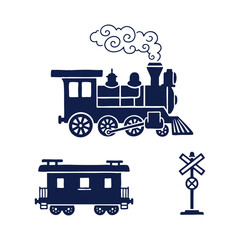 Toy Train Engine Caboose Railway Crossing Christmas Silhouettes © MAHEDI