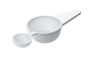 White double measuring spoon with small and large bowls