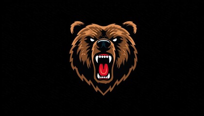 Aggressive Bear Head Logo For Sports Team Featuring A Growling Bear Mascot