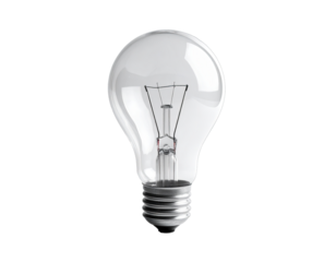 Clear lightbulb with visible filament on a black backdrop