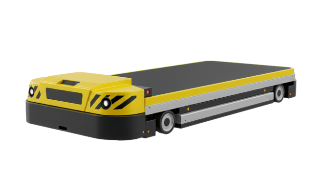 Automated guided vehicle isolated on transparent background is ready to transport goods in a warehouse
