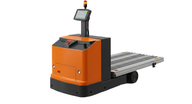 Automated guided vehicle isolated on transparent background, an unmanned transport system for industrial applications