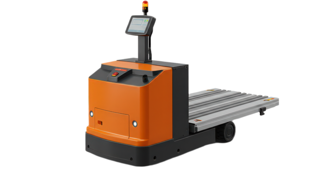 Automated guided vehicle isolated on transparent background, an unmanned transport system for industrial applications