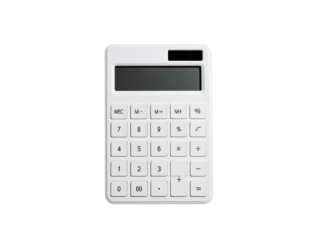 Simple, white calculator with number pad and screen