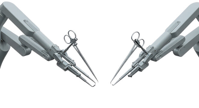 Robotic surgery arms isolated on transparent background, advanced technology for minimally invasive procedures