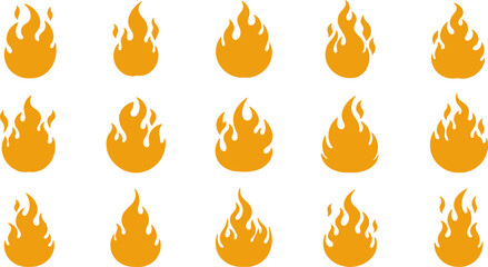 Fifteen orange flame icons arranged in a grid pattern on a white background.