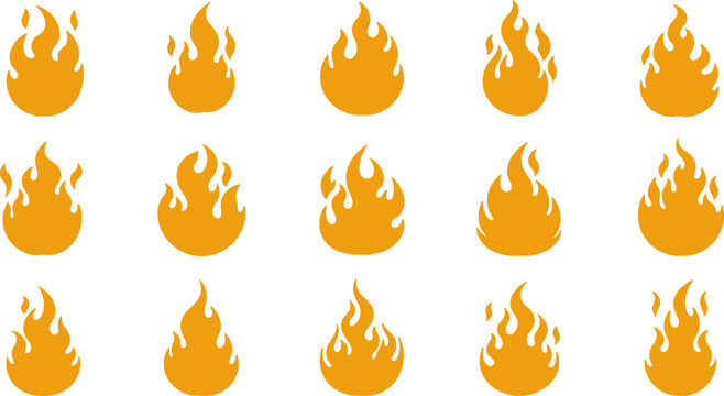 Fifteen orange flame icons arranged in a grid pattern on a white background.