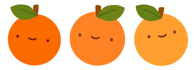 hand-drawn orange illustrations collection, three of cute mandarine, summer fruits collection, element set on transparent background