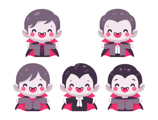 Funny Halloween Vampire Clipart Collection with Red Cloaks and Sharp Teeth