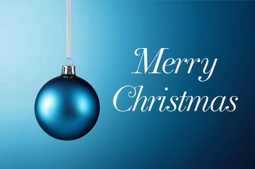 Blue Christmas Bauble Ornament and Merry Christmas Greeting on Gradient Background