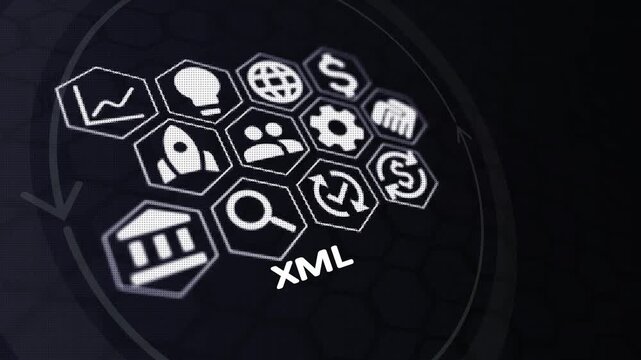 XML (eXtensible Markup Language) &ndash; Data Structure and Digital Technology Concept. technology, business and internet connected icon concept.