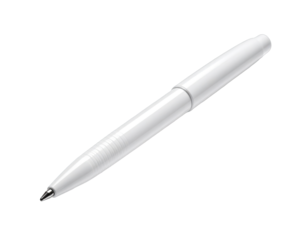 Angled, white retractable ballpoint pen on black
