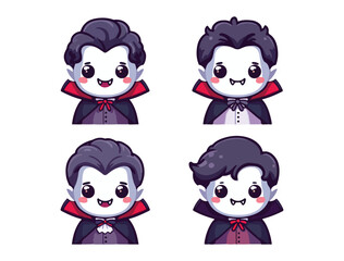 Cute Vampire Character Vector Set with Smiling Faces and Red Cloak Design