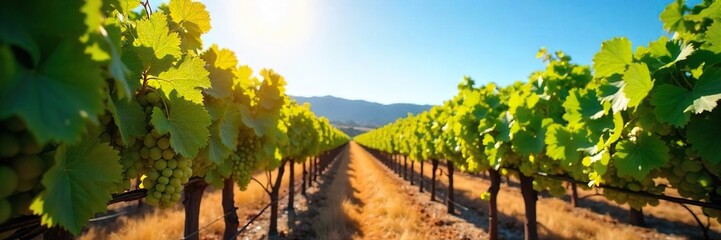 Naklejka premium Sun-drenched California Grapes Ripening on the Vine Abundant Harvest in an Idyllic Vineyard Landscape