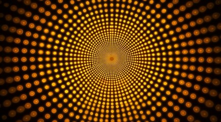 Close up of a yellow circle with many small dots. The circle is surrounded by a dark background