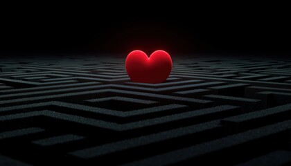 Exploring The Dark Maze With A Red Heart: Illustration Of Solving Challenges And Navigating Difficulties. Experience The Journey Of Render.