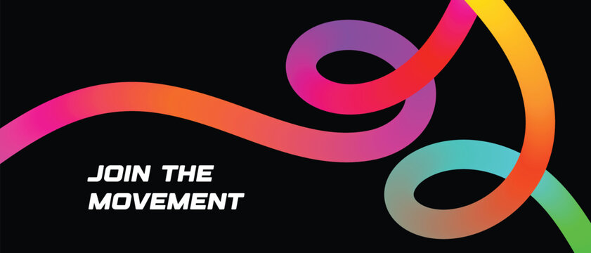 Dynamic abstract colorful flowing ribbon design with the inspiring message join the movement