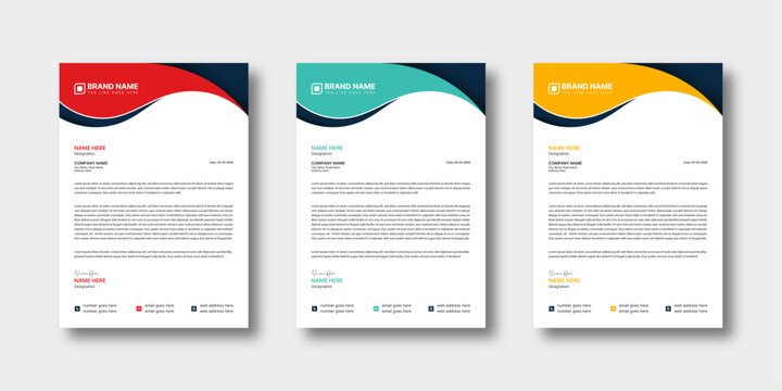 Modern business letterhead design, Professional corporate letterhead flyer newsletter template with multiple colour