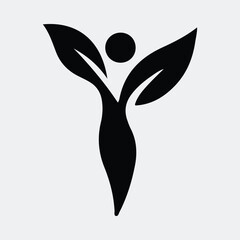 Silhouette abstract wellness person with leaves and circle vector illustration