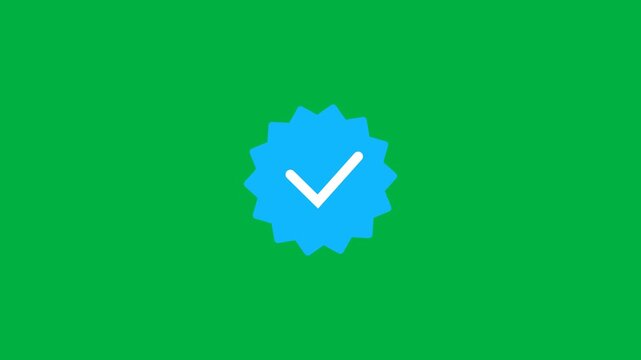 Dynamic animation motion of a blue verified social media account badge, featuring a white checkmark symbol ideal for online profile confirmation, viber.