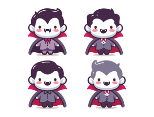 Cute Boy Vampire Vector Pack with Red Cape and Sweet Smiling Face