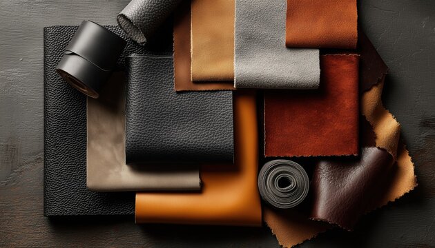 Raw Materials From Ed Leathers For Making Bags, Shoes, Clothing, And Accessories. Pieces That Are Essential For Manufacturing Various Products.