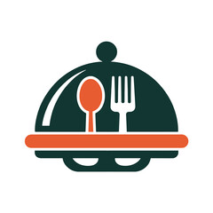 Dark green cloche dish with orange serving tray fork and spoon food