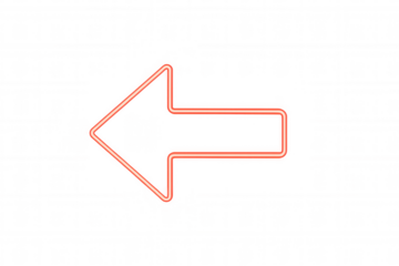 Glowing red neon arrow sign pointing left indicating direction and navigation on transparent background