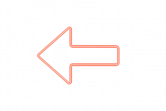 Glowing red neon arrow sign pointing left indicating direction and navigation on transparent background