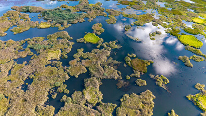 A bird's-eye view of Green Island on the lake
