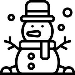 Playful Snowman Icon With Top Hat Scarf and Button Details Sitting In Snowflakes Against A Transparent Background Winter Theme Outline Art