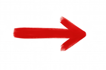 Red brush stroke arrow pointing right on transparent background, showing direction, movement, and emphasis
