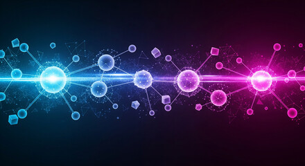 Abstract digital network structure with glowing nodes and connections symbolizing technology and data transfer