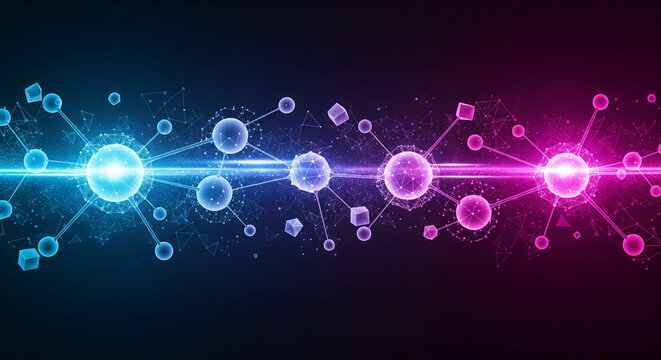 Abstract digital network structure with glowing nodes and connections symbolizing technology and data transfer - Powered by Adobe