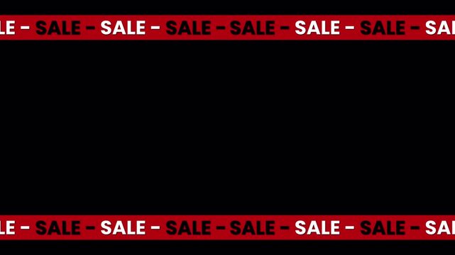 Animated Sale banner with moving red ribbon – seamless loop on transparent background for promo, advertising, and discount videos. Black Friday banner.	
