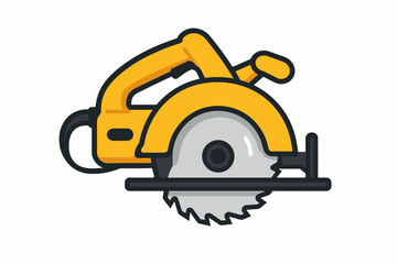 Fototapeta premium Flat Vector Corded Circular Saw with Yellow Body and Silver Blade, Isolated on White