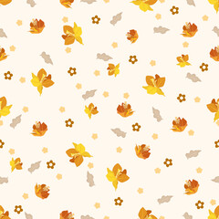 A seamless vector pattern with cute autumn leaves, a colorful nature design illustration for wallpaper, texture, and decoration backgrounds