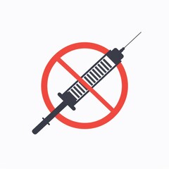 Symbol representing a ban on syringes in a clean and simple design against a white background