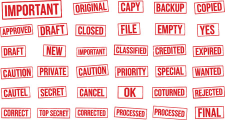 office stamp phrases vector, original important draft and approved labels illustration, professional business workflow design elements, clean minimal layout
