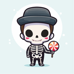 Skeleton holding candy with transparent background