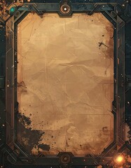 Aged parchment scroll with intricate industrial metallic frame.