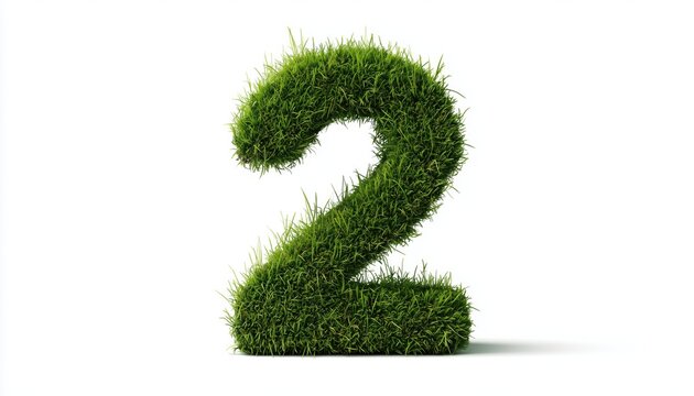 White Eco Grass Number 2 With Grass On White Background Is A Clean And Natural Design Featuring The Number 2.