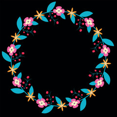 Frame made of flowers and leaves on beige. Great as a greetings card, for a love message, for a wedding and so on.