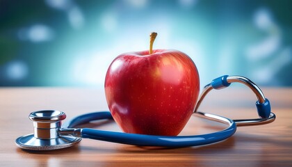 red apple and stethoscope symbolizing health and nutrition