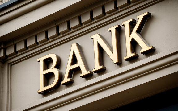 Classic gold BANK sign for financial trust and stability, an image for business success, economic growth, and secure investments in modern finance