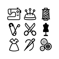 set of outline icons seamstress vector on a white background
set of 9 line icons, vector, on a white background